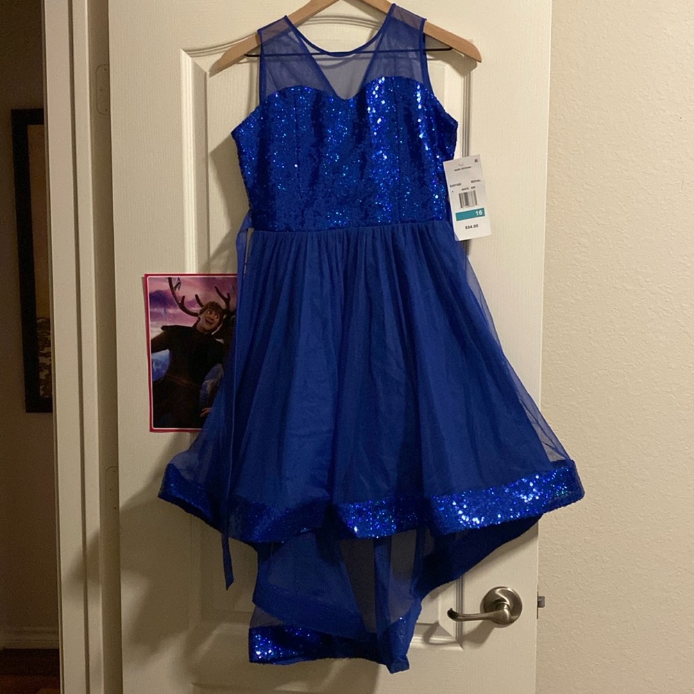Rare Editions Royal Blue Sequins High Low Dress Size 16 NWT.
